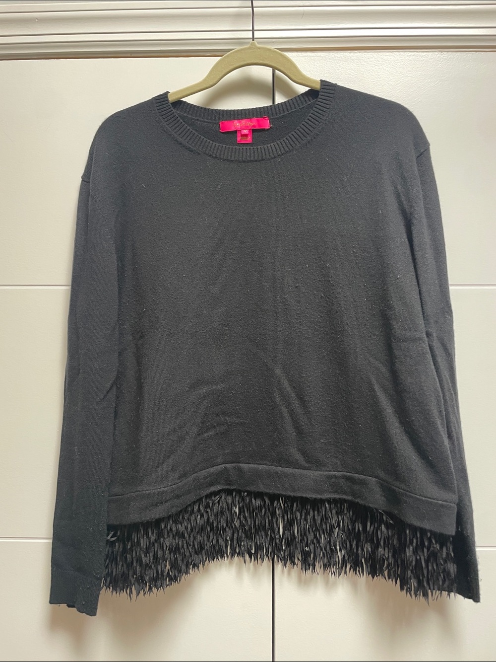 Lilly Pulitzer Black Fringe Hem Crewneck Marguerite Sweater sz M